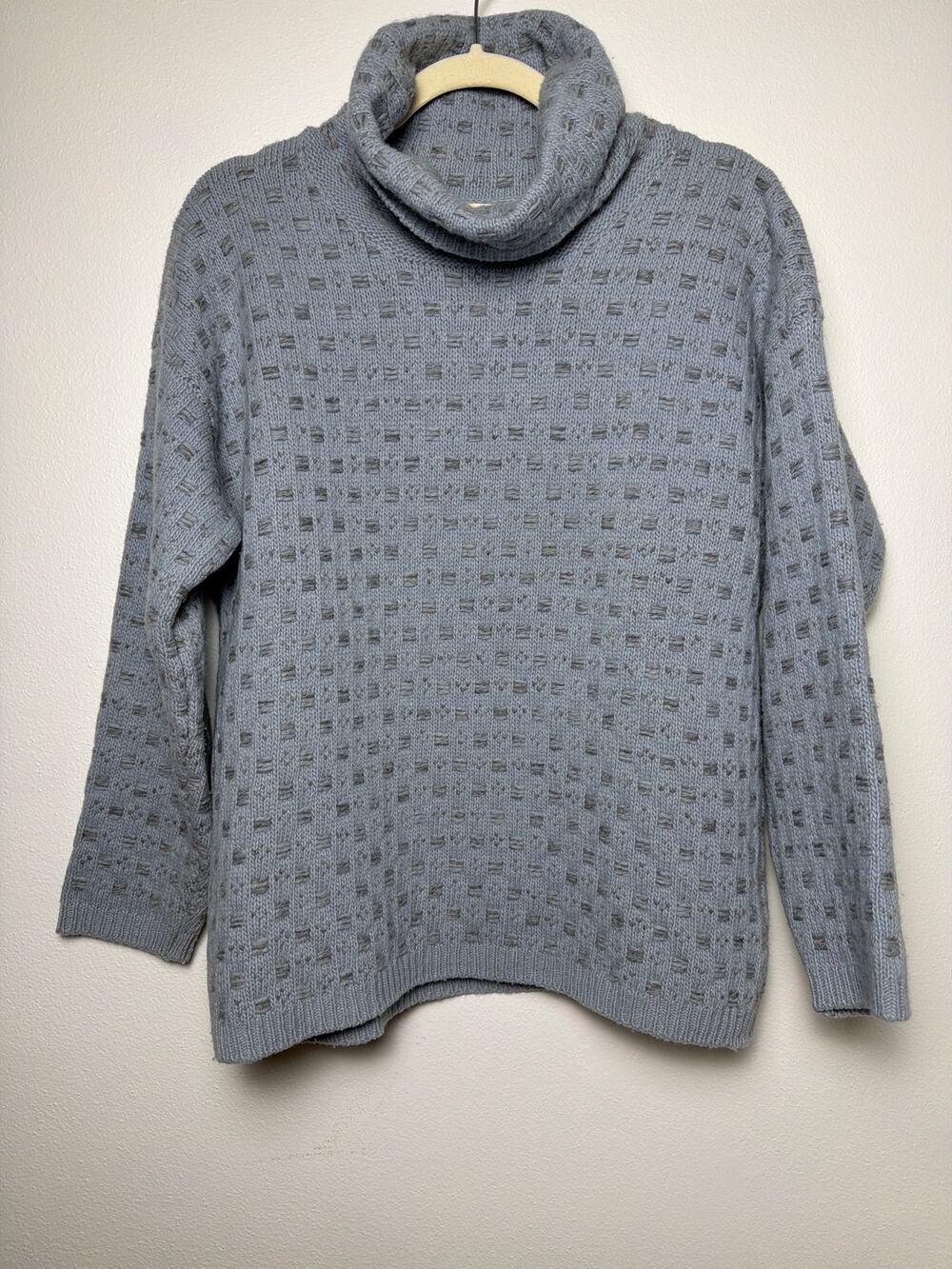 Fisherman Out of Ireland Cowl Neck Dusty Blue Textured Pullover Sweater | Sz S